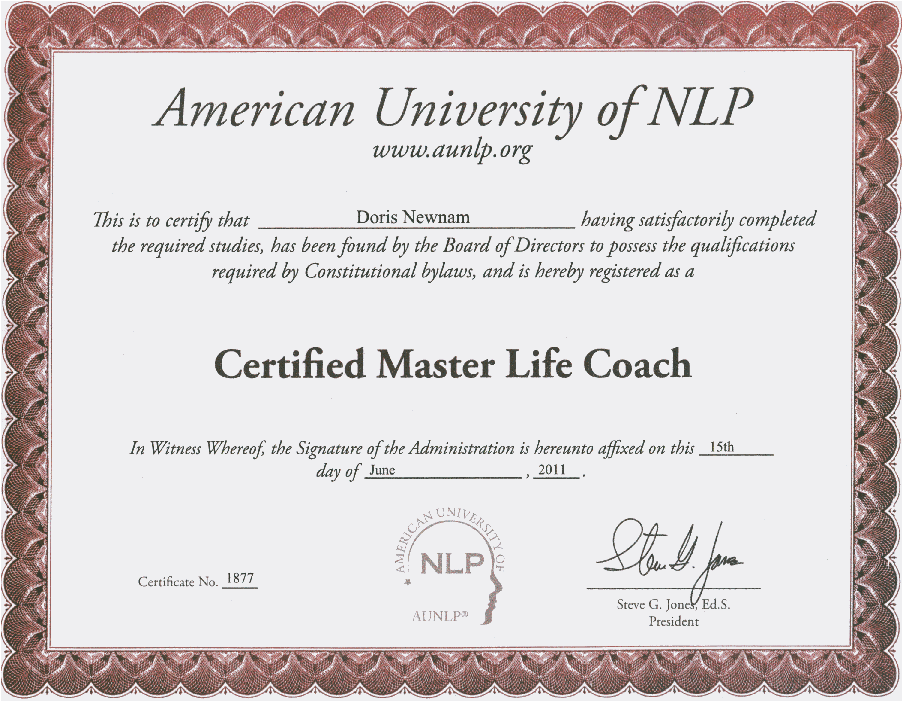 Doris Newnam, Master Life Coaching Certificate by AUNLP